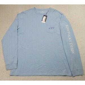 Vineyard Vines Kentucky Derby Shirt Mens Large Blue Long Sleeve Pocket Graphic